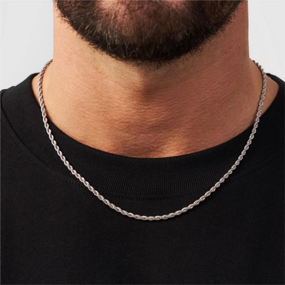 2mm Rope Chain Necklace*Silver Necklace*Waterproof Jewelry*Unisex Necklace - Picture 2 of 6